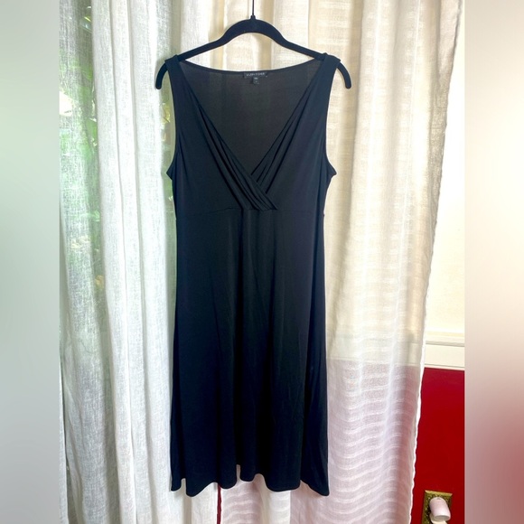 Eileen Fisher 100% Silk Jersey Faux Wrap V-neck Sleeveless Dress Black Small - Picture 2 of 9